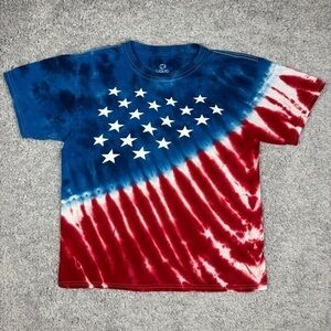 Liquid Blue Shirt Youth Large Tie Dye American Flag Stars Stripes Tee Party Crew